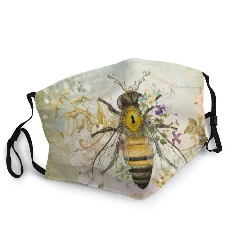 

Honey Bee Vintage Portrait Style Washable Face Mask Unisex Adult Anti Haze Dustproof Protection Cover Respirator Mouth Muffle