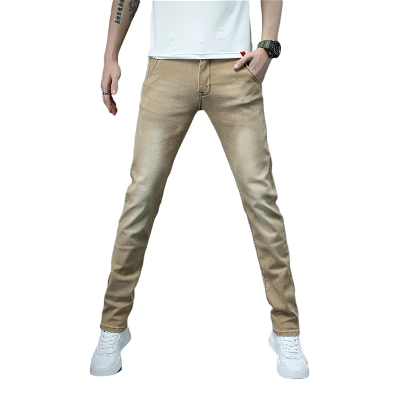 Новые мужские модные повседневные джинсы Slim fit прямые высокие эластичные