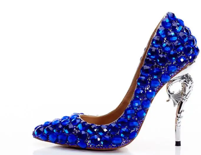 Женские туфли из натуральной кожи синие вечерние Фли-лодочки с острым носком на