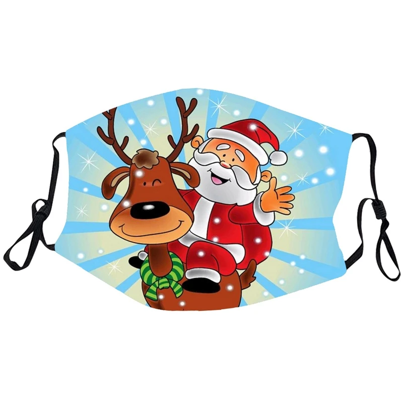 

10Pcs Adult Christmas Cartoon Santa Claus Print Mouth Mask with Insertable Filter Pocket Holiday Face Cover