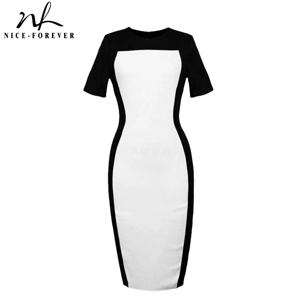 Женское лоскутное Деловое платье Nice-forever элегантное и облегающее контрастных