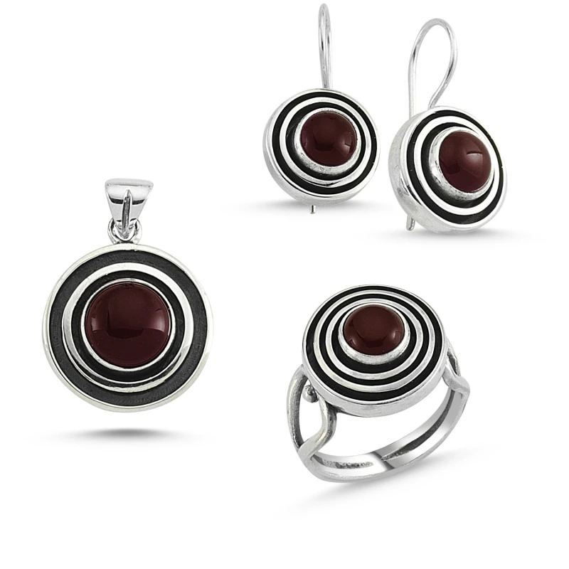 

Silverlina Silver Red Agate Stone Handwork Set