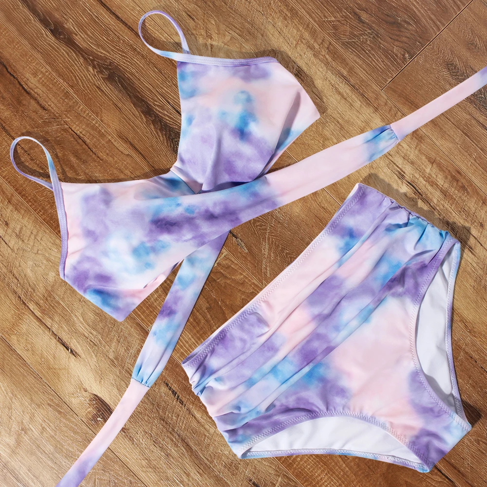 Тай дай бикини пуш ап купальник с принтом Высокая Талия 2021 крестообразная