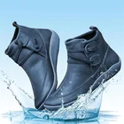 Теплые однотонные женские ботинки для снежной погоды, водонепроницаемая обувь из искусственной кожи на плоской подошве, плюшевые ботильоны на шнуровке в стиле панк, женские ботинки