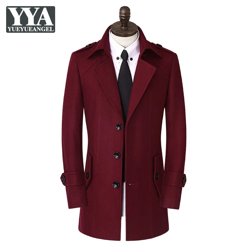 

Классическое зимнее мужское шерстяное пальто, облегающее однобортное деловое пальто большого размера, ветровка для банкета, шерстяное пал...