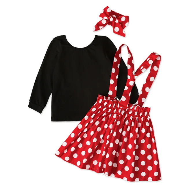 Комплект из 2 предметов красная юбка в горошек принцессы + черные топы милый бант