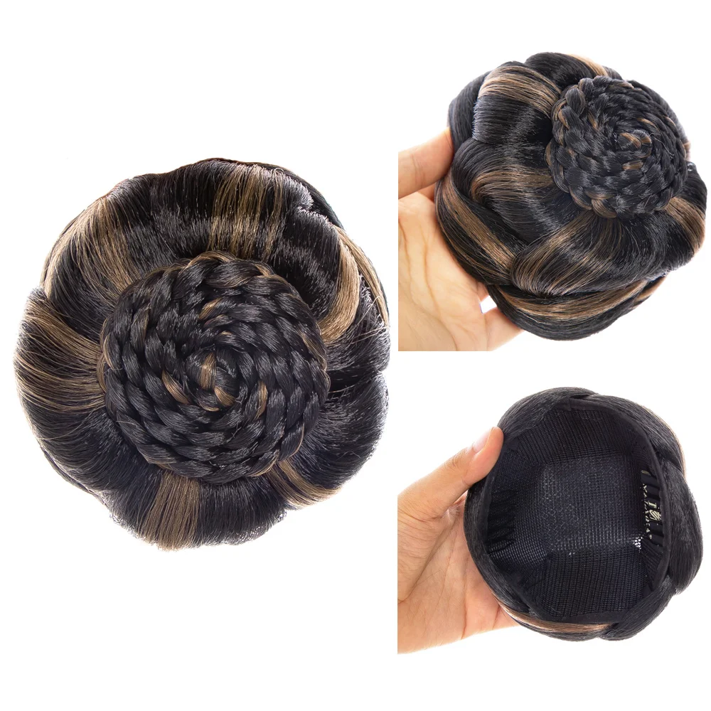 Women Highlight Synthetic Hair Clip In chignon Heat Resistant Fiber Braided Hair Accessories for