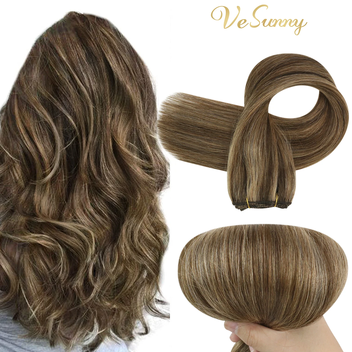 

VeSunny Weft волосы для наращивания, Balayage Weft волосы для наращивания 100 г пряди волос, Мягкие человеческие волосы