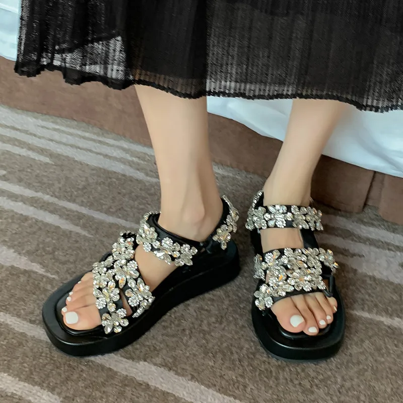 Женские босоножки с открытым носком летние сандалии со стразами модель 2024 см