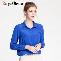 suyadream women silk shirt 100silk crepe long sleeved solid blouse shirt 2021 autumn winter office chic shirt blue black