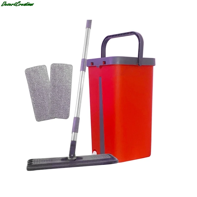 

Hand Free Flat Floor Mop And Bucket Set 360 ° Rotary Wet And Dry Mop With 2 Washable & Reusable Microfiber Mops