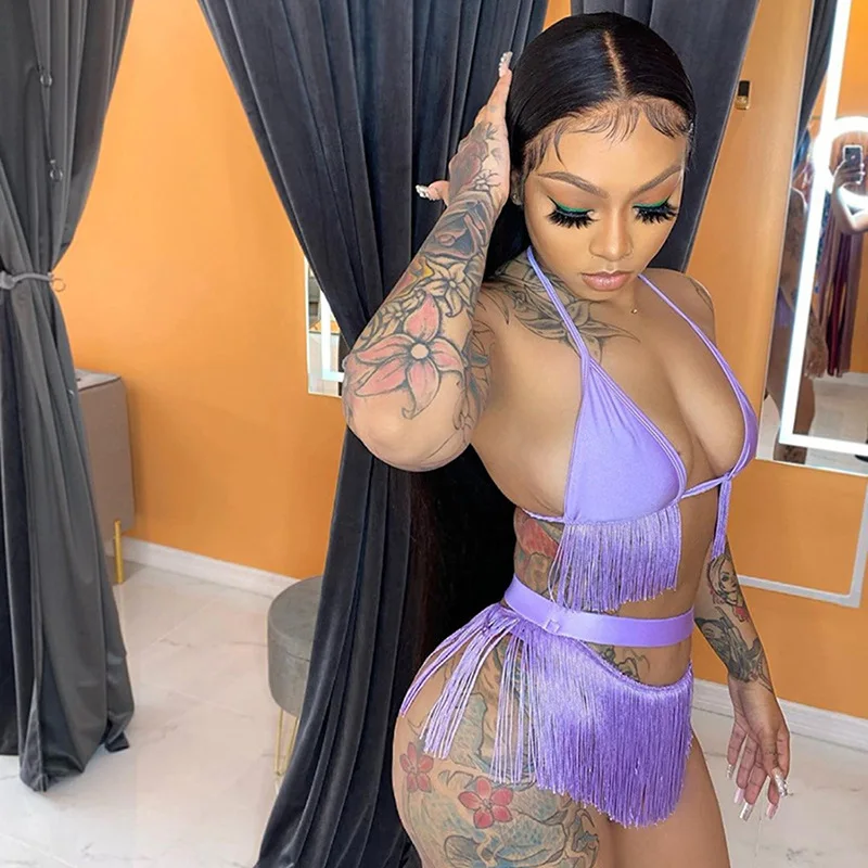 

Red Swimwear Women Sexy Tassel Triangle Thong Bikini Brazilian Swimsuit Two Piece Set Women's Bathing Suits Beach Wear