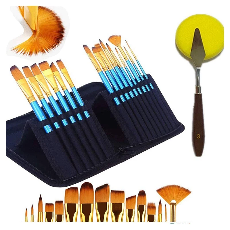 

Artist Paint Brushes Set Painting Knife Sponge 15 Pc Painting Brush for Acrylic Watercolor Painting