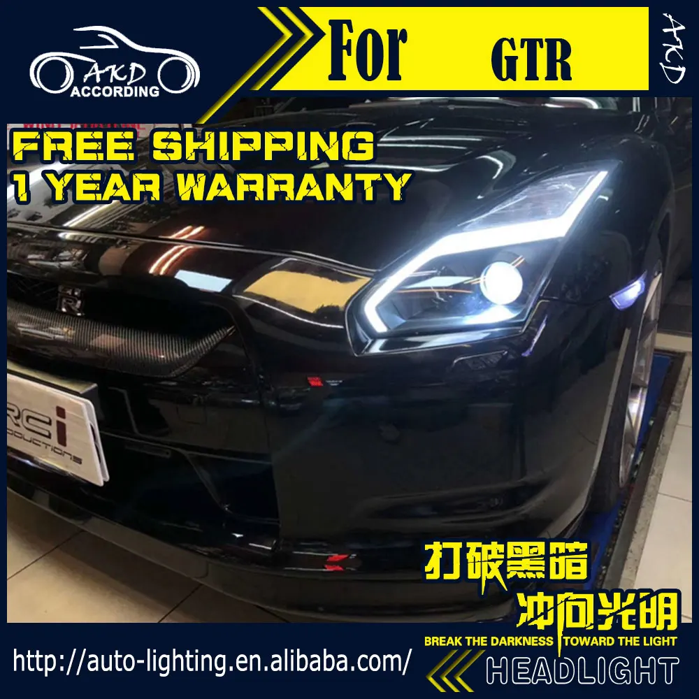 AKD автостайлинг фара для Nissan GT-R фары 2009-2017 GTR светодиодный ная DRL сигнал H7 D2H Hid Bi Xenon