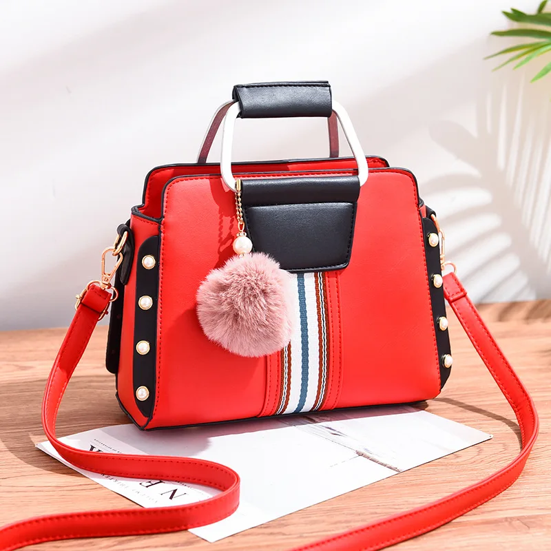 

Shoulder Bags Fashion Hairball Women's PU Leather Handbag Designer High Quality Crossbody Bags Female Hand Bag Top-Handle 2020