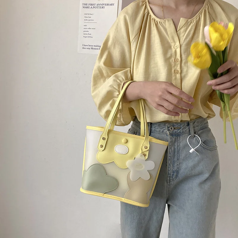 

Прозрачная противотуманная женская сумка с цветочным узором, Новинка лета 2021, модная женская сумка-тоут с цветочным узором, сумка для девоч...