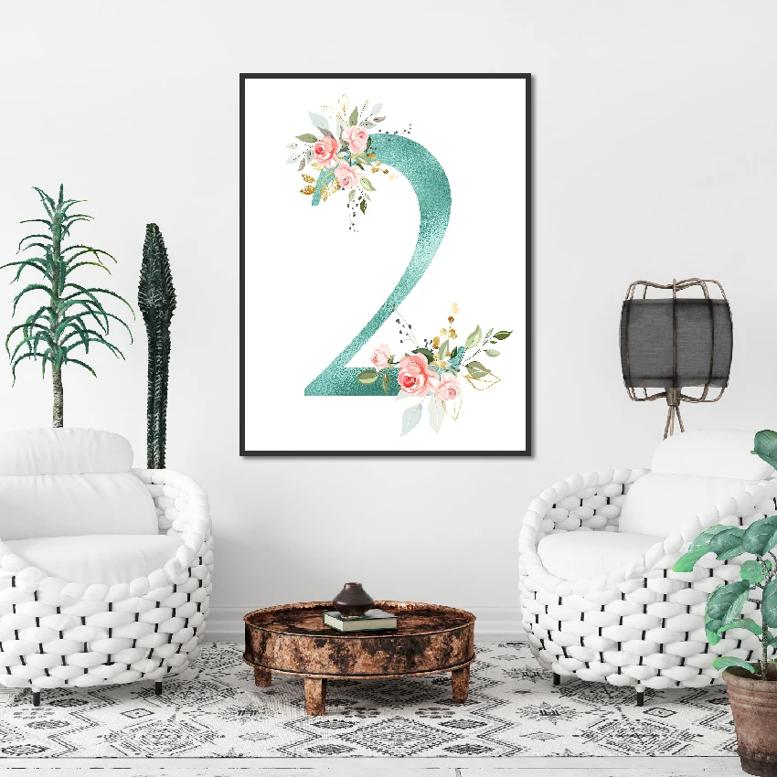 

Personalized Posters Wall Art Canvas Number Painting Custom Number Birth Date Flower Nursery Wall Poster For Baby Room Decor