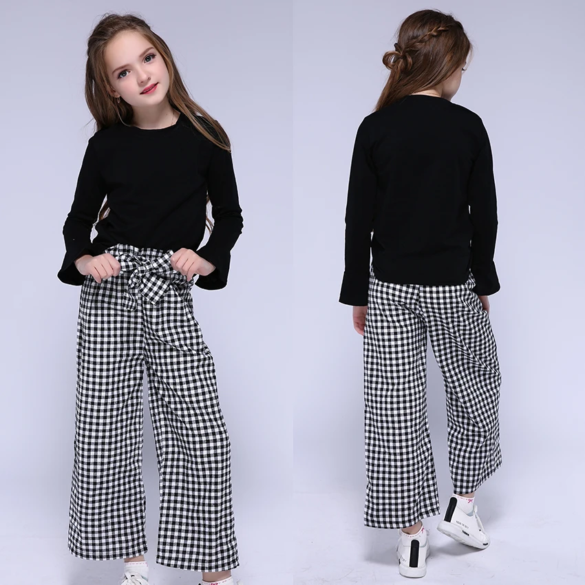 

Casual Baby Girls Sets Long Sleeve T-shirts + Plaid Trousers 2pcs Kids Clothing Fashion Baby Girls Clothes for 6 8 10 12 Years