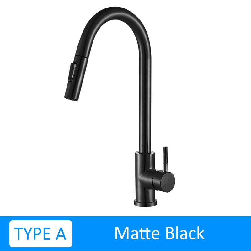 TYPE A Matte Black Quyanre хромоникель вытяжной кухонный кран с одной ручкой Смеситель кран H/C кухонный смеситель для воды кран для паузы воды кухонный кран - Цвет: TYPE A Matte Black