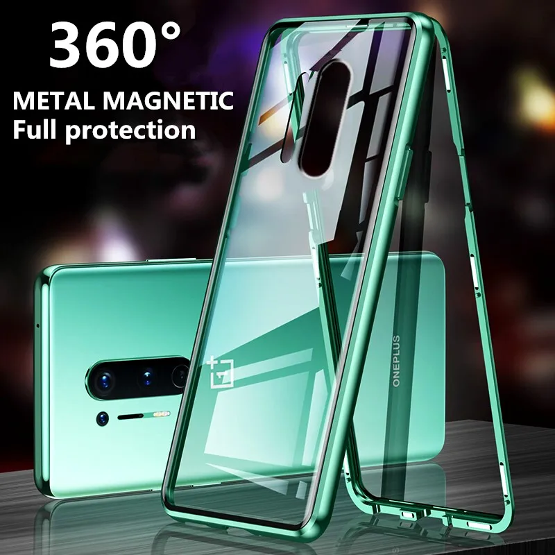 

Роскошный Магнитный двухсторонний стеклянный чехол для One Plus 8/Pro, чехол для One Plus 7/7T Pro, металлический чехол-книжка из закаленного стекла, чех...