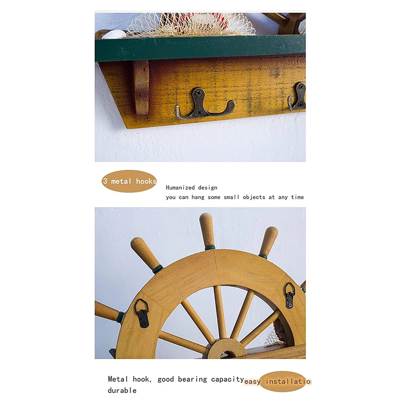 

Mediterranean Style Wall Mounted Key Hooks Creative Wooden Rudder Style Entryway Key Holder for Wall Organizer