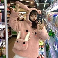 rabbit ear hoodie womens warm long sleeved sweet and cute rabbit bag hooded womens autumn and winter cute sweatshirt with bag