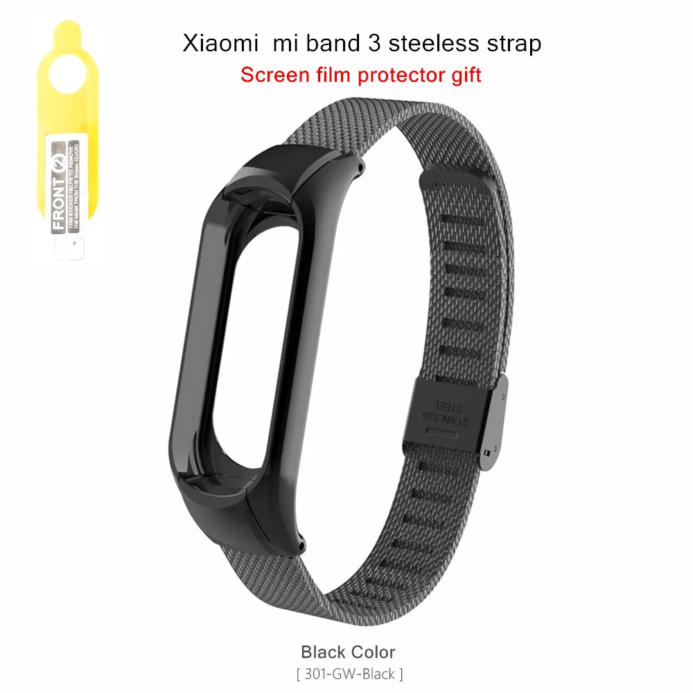 Black Mi Band 3 ремешок для Xiaomi Mi Band 3 браслет металлический нержавеющей Miband 3 ремешок - Цвет: Black