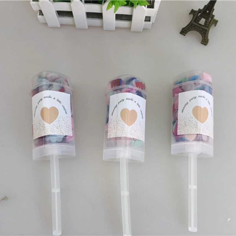 10Pcs Heart Push-Pop Confetti Poppers Wedding Baby Bride Shower Birthday Party Decoration Push Tube Cylinder Heart Shaped Confet