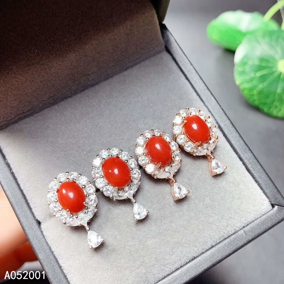 KJJEAXCMY fine jewelry natural red coral 925 sterling silver women earrings new Ear Studs support test lovely