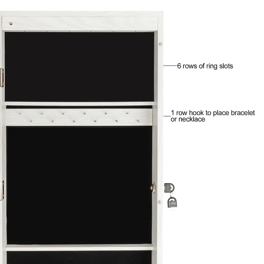 

Retro PVC Wood Grain Coating Whole Body Mirror Jewelry Storage Dressing Mirror Cabinet with LED Light White US Stock