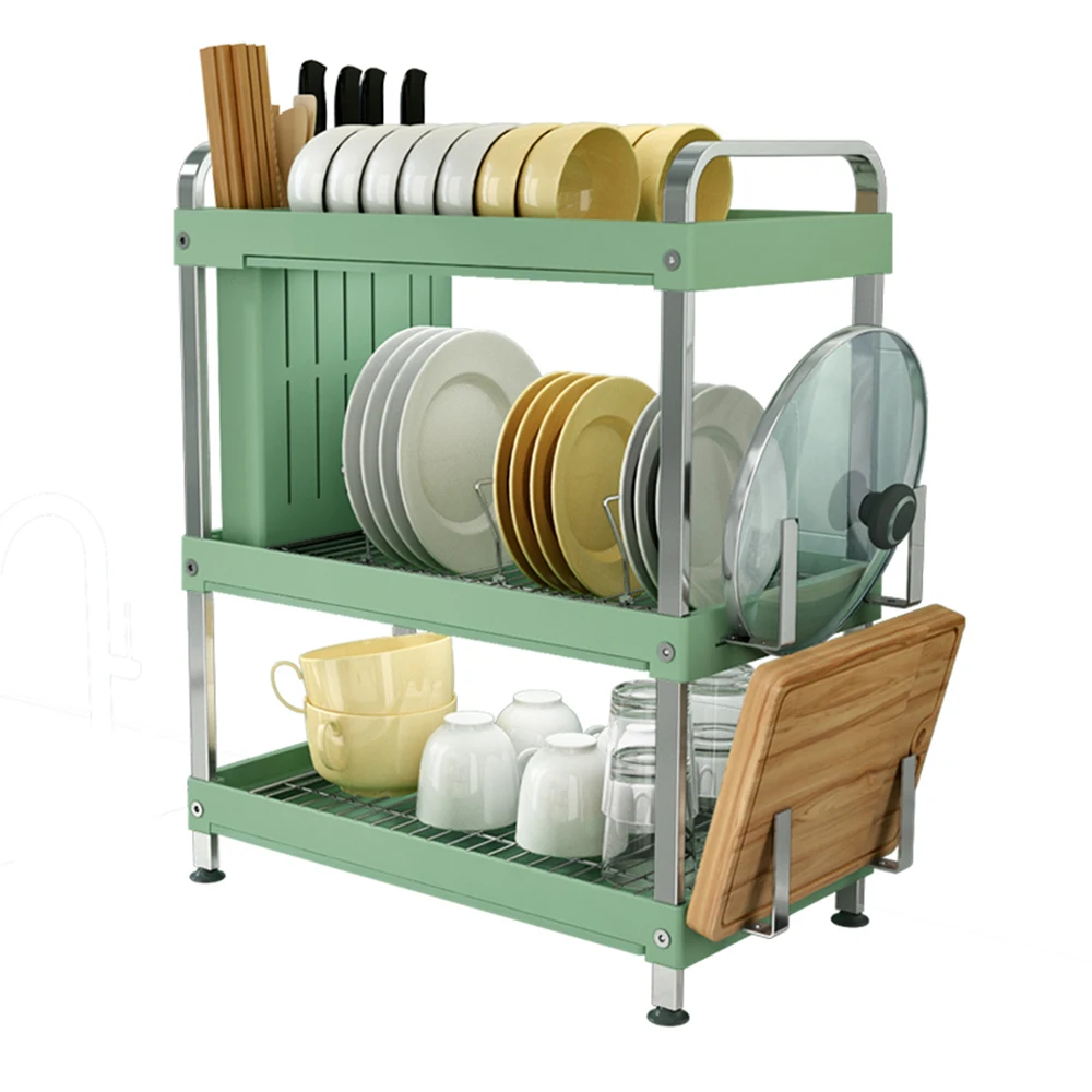 

stainless steel kitchen dish rack drain rack to dry dishes bowls drain cupboard double storage box rack