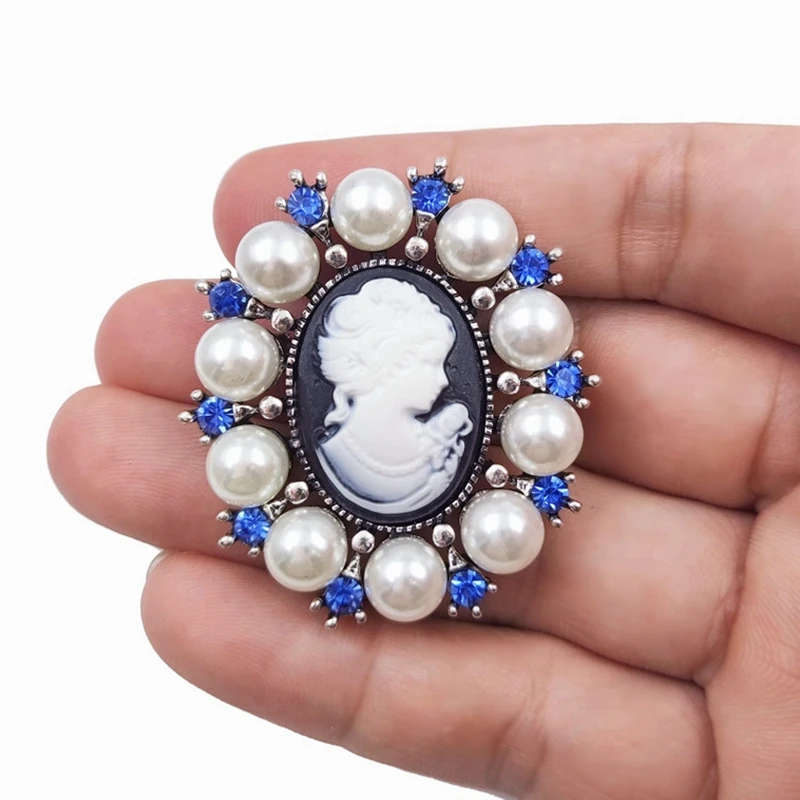 Элегантная Брошь в виде камеи бусины из жемчуга Синий Циркон выложенные булавки