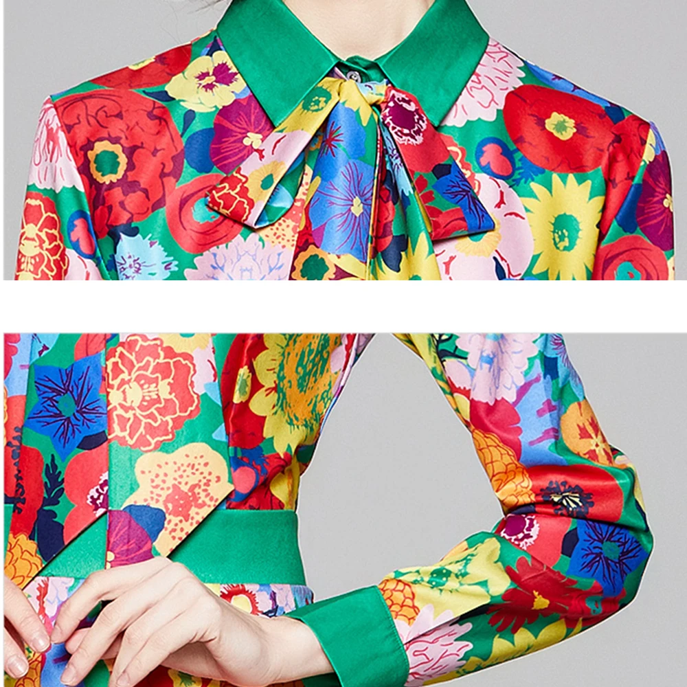 

New Fashion 2021 Spring Runway Full Sleeve Women Shirt Dress Female Vintage Multicolor Floral Print Long Dress robe longue