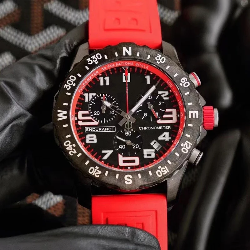 

2021 Luxury Brand New Endurance Pro Chronograph Red White Rubber 1884 Mens Watch Quartz Sapphire Glass Chronometer Watches