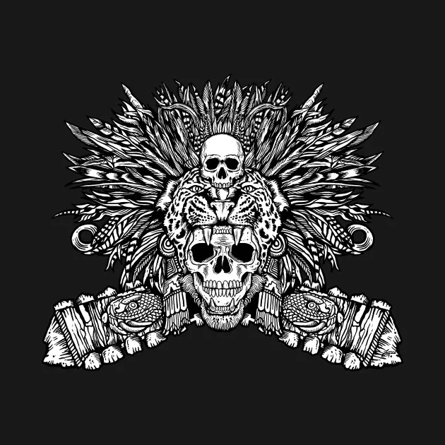 Креативный дизайн футболка с маской черепа Aztec Jaguar. Летняя хлопковая Футболка