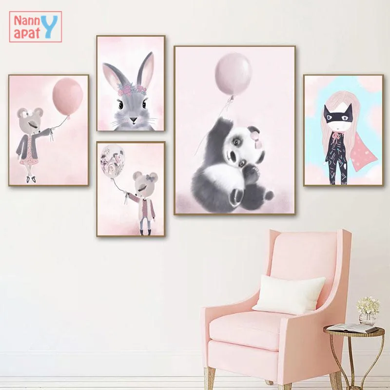 Акварельные рисунки мультфильм единорог олень кролик девушка рисунок на холсте