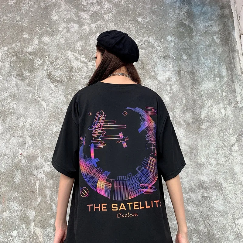 

2020 New Harajuku Style Short-sleeved Men and Women T-shirt Letter Geometric Printing Loose Hip-hop Couple Tops