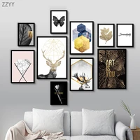 modern diamond deer butterfly flower leaf geometry art decorative painting wall picture home design poster for living room decor
