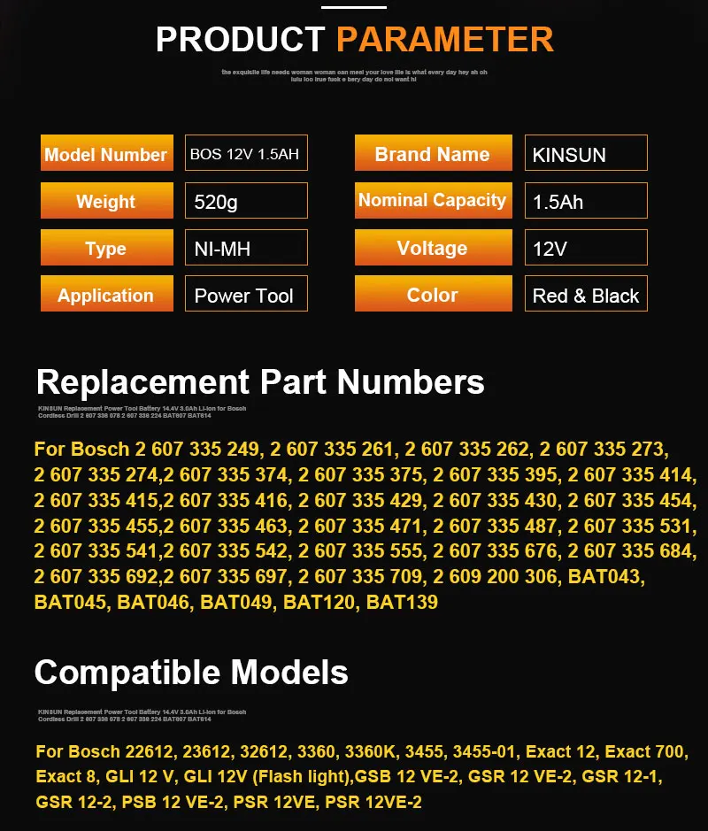 KINSUN Замена Мощность инструмент Батарея 12V 1.5Ah для Аккумуляторная дрель bosch 2 607 335 273 GSB 12VE-2 GSR 12VE-2 PSB 12VE-2 PSR 12VE