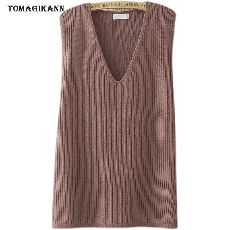 

Knitted Vests for Women Solid V Neck Knitted Sweater Fashion Oversized Pullover Tank Tops 2021 Casual New Autumn Woman Clothing