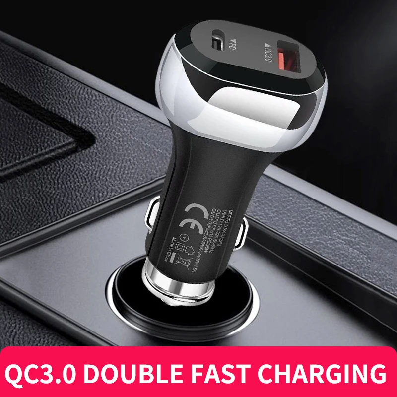 Авто автомобиль Зарядное устройство 2 Порты и разъёмы USB + Тип C PD 20 Вт быстрой