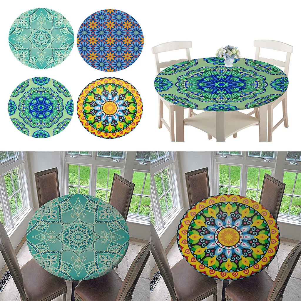 

Table Cover Protector Round Tablecloth Flower Printing Mat Decoration 120cm/47inch Dia with Soft Backing