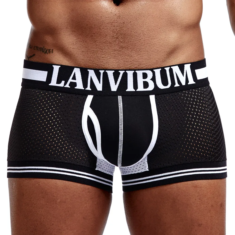 Lanvibum нижнее белье Для мужчин трусы боксеры сетчатые шорты Прозрачное в сеточку