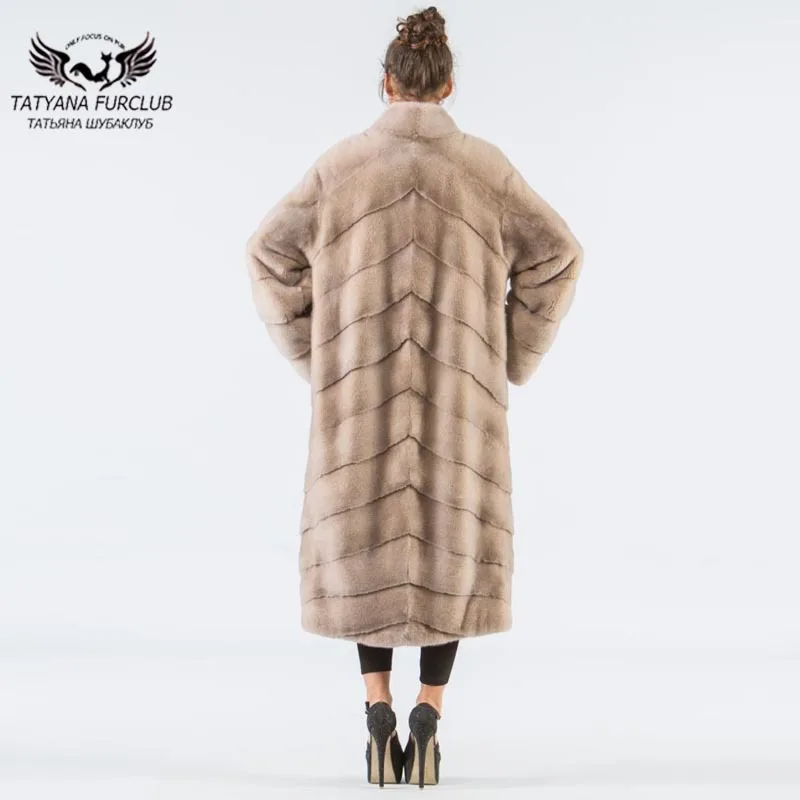 Tatyana, Новое поступление, Женское пальто из натурального меха норки, X-Long, 115 см, длинное пальто из меха норки, модная зимняя теплая свободная меховая верхняя одежда для девушек