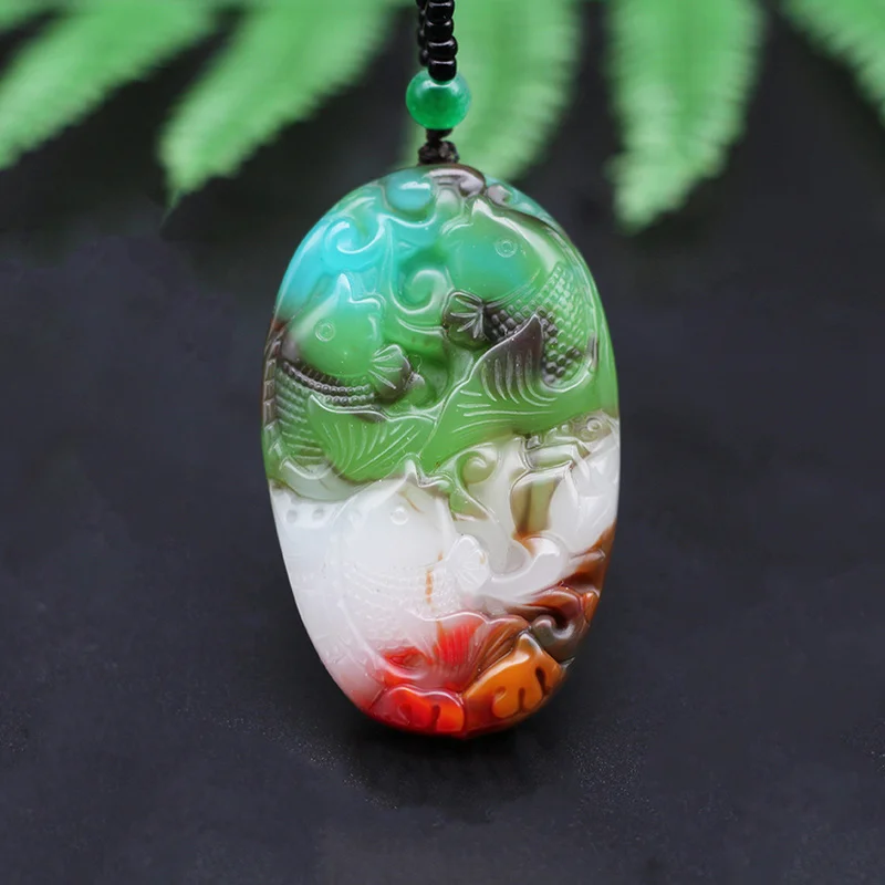Китайский натуральный цвет нефритовый Карп Кулон ожерелье резная рыба Шарм