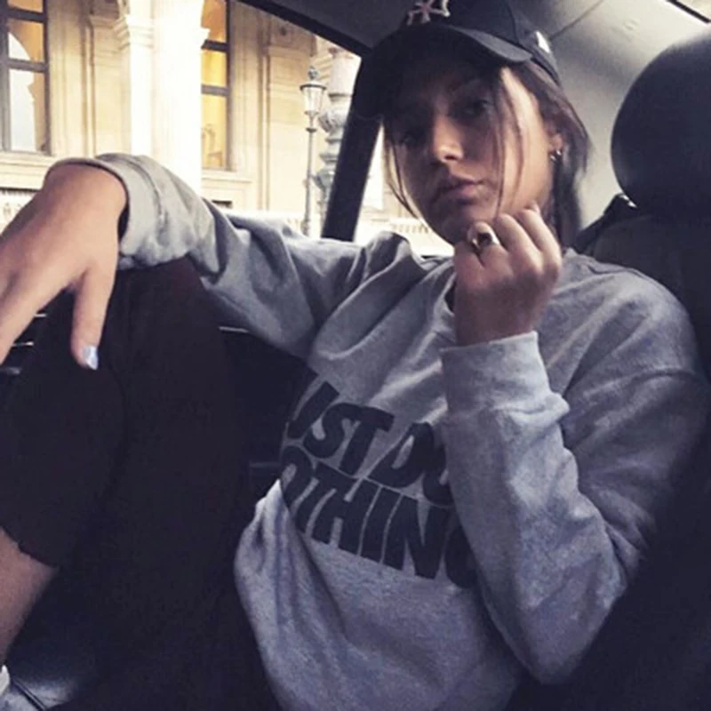 

Letter Just Do Nothing Print Pullover Fashion Casual Women Long Sleeve Jumper Pullover Spring Female O-Neck Sweatshirt Tops