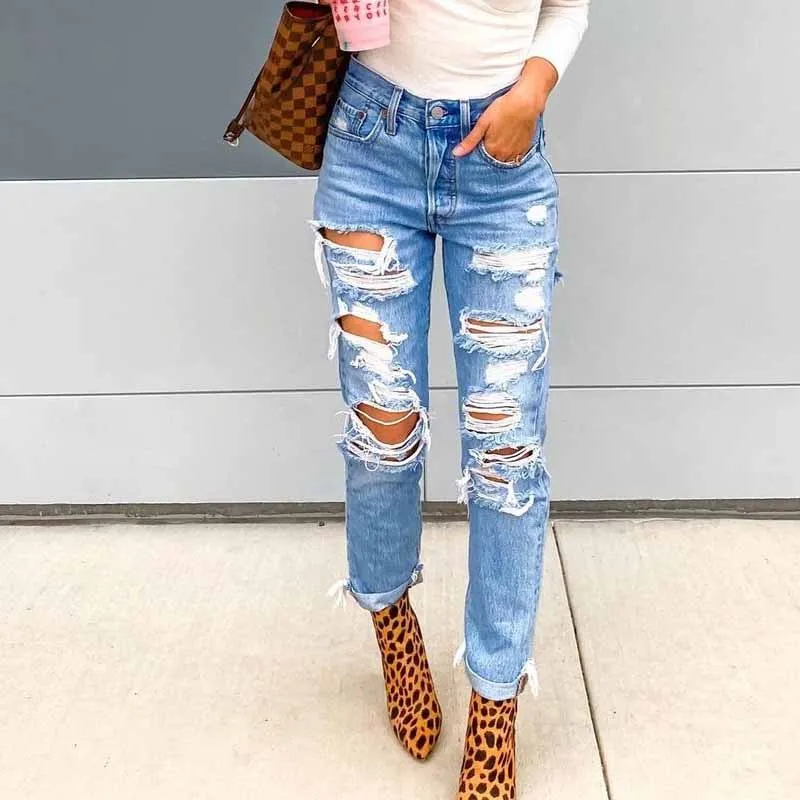 

Женские рваные джинсы с тонкой стиркой, женские джинсовые брюки Y2K, лето 2021, женские уличные модные повседневные джинсовые брюки с высокой т...