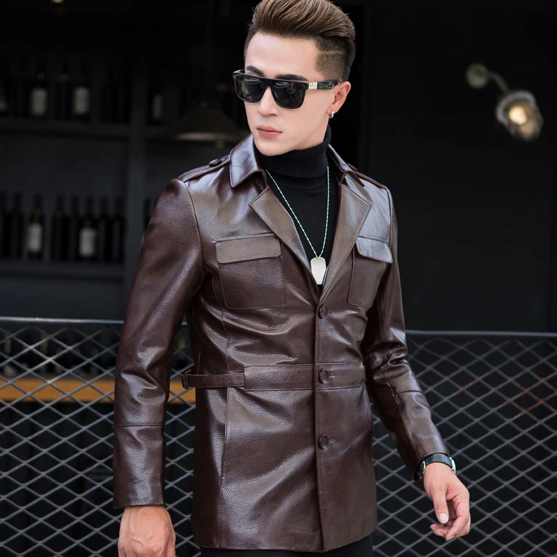 Мужская куртка из натуральной кожи Сезон осень зима Куртки коровьей Chaqueta Cuero Hombre