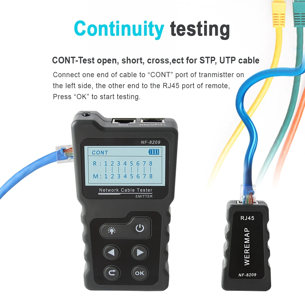 

Multi-functional LCD Network Cable Tester Wire Tracker PoE Checker Inline PoE Voltage and Current Tester with Cable Tester