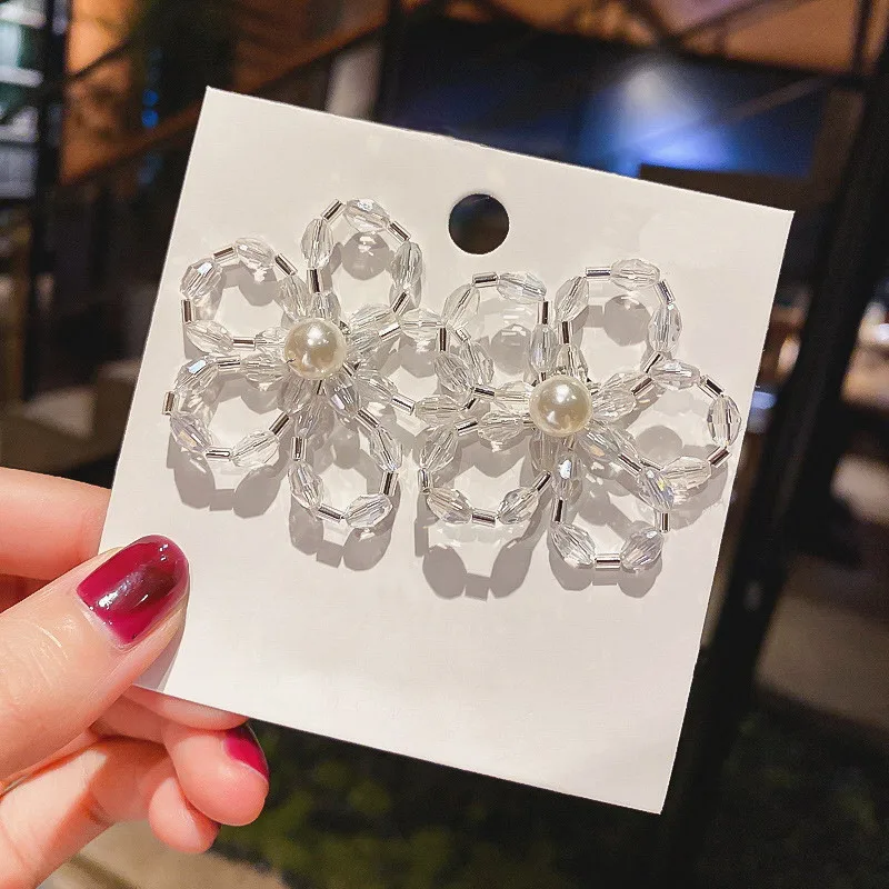 Большие цветочные бусины-кристаллы серьги-гвоздики для женщин и девочек